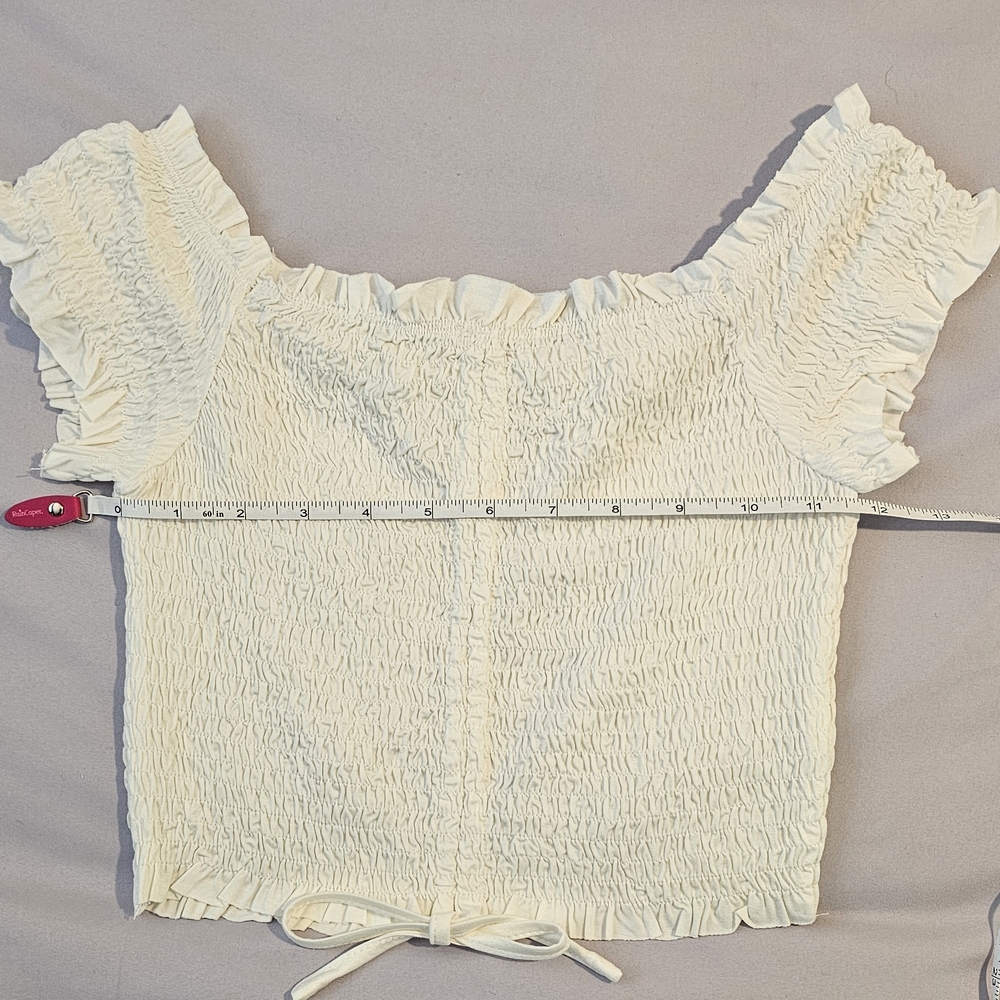 White Off-Shoulder Ruched Crop Top - Picture 5 of 6